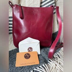 Vintage Monsac Original Red Genuine Leather Handbag Made In Italy With Authentic